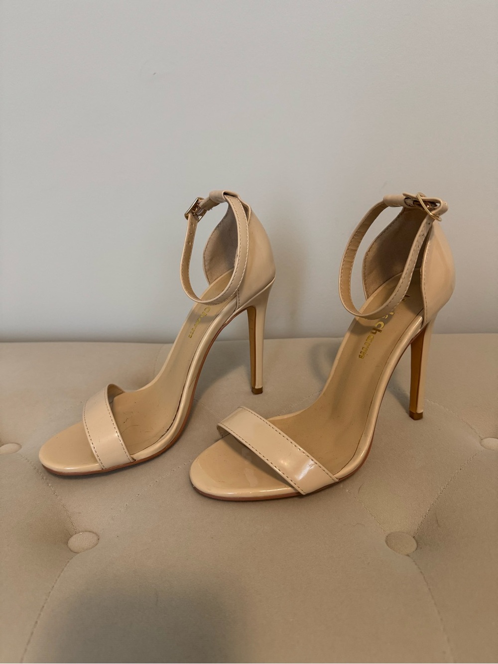 Heels Charm Nude Patent Ankle-Strap Stiletto Sandals